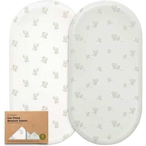 2-Pack Baby Bassinet Sheets Girl, Boy - Viscose Derived from Bamboo Fitted Bassinet Sheets Compatible with Halo Bassinest Swivel Sleeper, Baby Delight, Graco Bedside Bassinet Mattress Sheet (Elly)