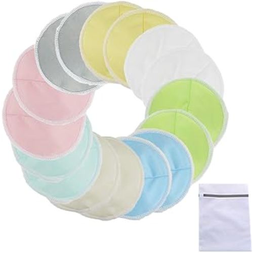 Jakuva 16 Pack Organic Nursing Nipple Pads with Laundry Bag, Reusable Nursing Bra Pads, Ultra Soft, Leak-Proof, Washable Nipplecovers for Breast Feeding (Medium, 3.9")