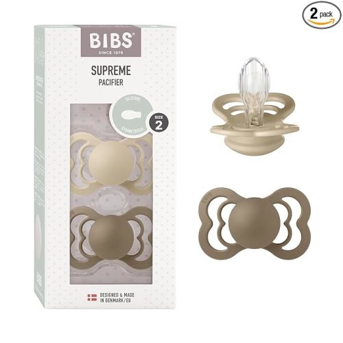 BIBS Pacifiers - Supreme Collection | BPA-Free Baby Pacifier | Made in Denmark | Set of 2 Vanilla/Dark Oak Color Premium Soothers | Size 6-18 Months