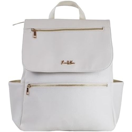 Premium Vegan Leather Diaper Bag Backpack – Large Designer Baby Bag, Stylish Diaper Backpack with Stroller & Crossbody Straps & Multiple Compartments (Ivory)