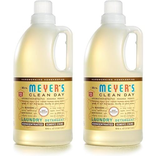MRS. MEYER'S CLEAN DAY Baby Laundry Detergent Liquid, Infused with Essential Oils, Baby Blossom, 64oz - Pack of 2 (128 Loads)