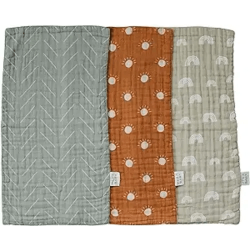 Mebie Baby Burp Cloths, Neutral Print 3-Pack, Muslin Burp Cloth Set for Spit Up, Drool, and More, Boho Burp Cloths for Baby Boy and Girl, Baby Must Haves for Registry