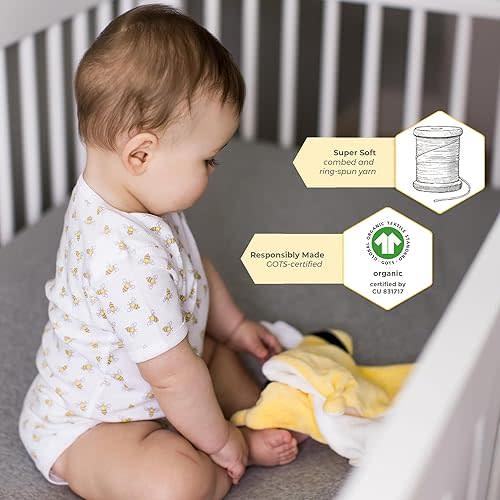 Burt's Bees Baby Print Fitted Crib Sheet Organic Cotton BEESNUG - Grey Wandering Elephants Animal Prints, Fits Unisex Standard Bed and Toddler Mattress, Infant Essentials, 52 x 28 Inch 1-Pack