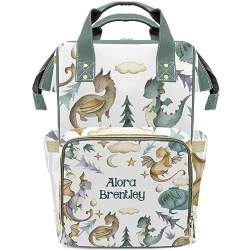 Animals Dragon Eggs Woods Personalized Large Capacity Diaper Bags,Custom Name Backpack Casual Daypack Bag Nappy Bag Gifts