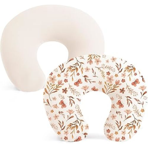 Konssy 2 Pack Nursing Pillow Covers, Stretchy and Soft Nursing Cover for Breastfeeding Pillows, Pillow Slipcover for Baby Girls Boys Newborn (Beige, Autumn Bloom)