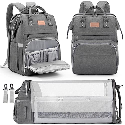 LexiRoman Diaper Bag Backpack, Large Capacity Multifunction Baby Bag with Changing Pad for Boy Girl, Travel for Moms Dads, Baby Registry Search Shower Gifts Waterproof and Stylish DarkGray