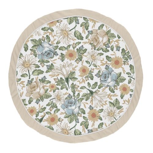 Sweet Jojo Designs Girl Baby Tummy Time Playmat Vintage Floral Blue Yellow and Beige