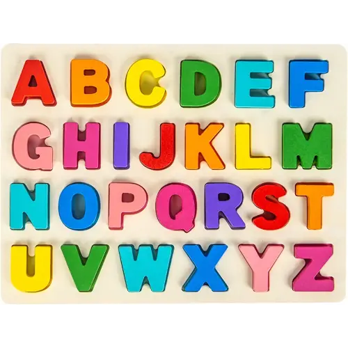 Alphabet Puzzle Wooden Puzzles for Toddlers 1 2 3 4 5 Year Old, ABC Puzzle Shape Alphabet Learning Puzzles Toys with Puzzle Board & Letter Blocks, Preschool Educational for Girls Boys