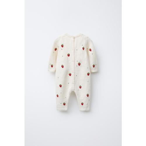 STRAWBERRY EMBROIDERY KNIT JUMPSUIT - Ecru | ZARA United States