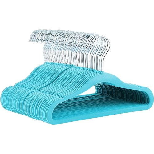 Amazon Basics Kid's Velvet Non-Slip Clothes Hanger, 11.6 Inch, Blue - Pack of 50 - 11.6" - 50-Pack