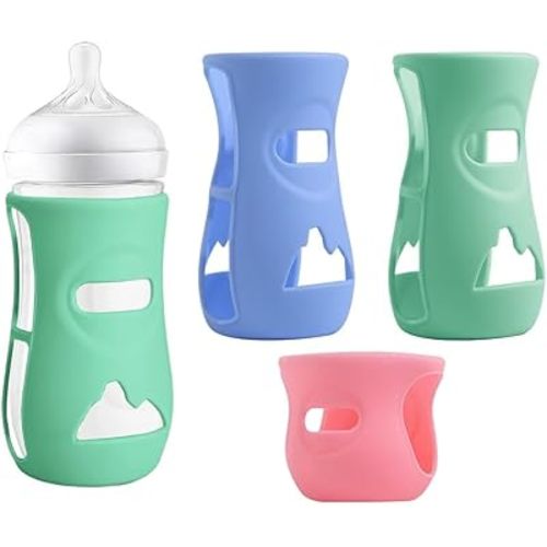 3 Pack Silicone Sleeves Compatible Avent Glass Baby Bottles, Anti Breakage Silicone Bottle Cover, Food Grade Anti-Slip Protective Sleeves for Baby Bottle (8 oz & 4 oz)