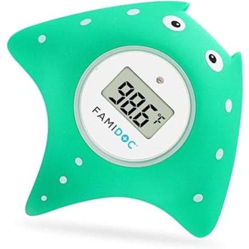 Baby Bath Thermometer with Room Thermometer - Famidoc FDTH-V0-22 NEW Upgraded Sensor Technology for Baby Health Bath Tub Thermometer Floating Toy Thermometer (Blue)