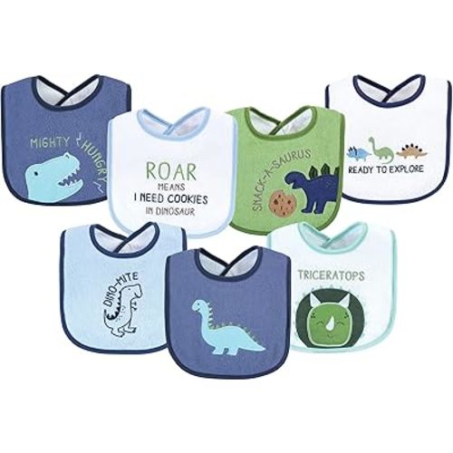 Hudson Baby Unisex Baby Cotton Terry Drooler Bibs with Fiber Filling, Boy Dino, One Size