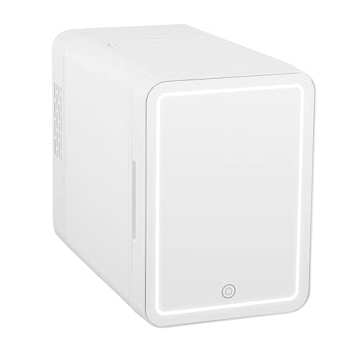 Iceblue 6L Mini Fridge with Mirror, Compact Small Fridge for Bedroom, Car, Office & Dorm, Mini skincare fridge with Dimmable LED Light Mirror for Beauty Essentials & Beverages (White)