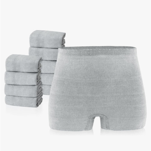 Postpartum Underwear for Women, High Waisted Disposable Boyshort Underwear for Mom Postpartum, Seamless Under Wear for Postpartum Essentials, Waist 28"-42" Stretched, 10 pc, Grey