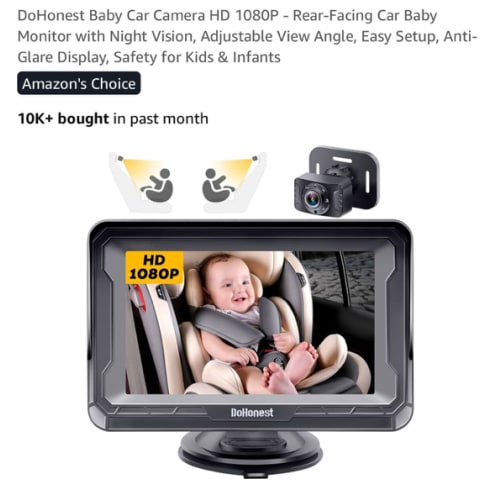 DoHonest Baby Car Camera HD 1080P - Rear-Facing Car Baby Monitor with Night Vision, Adjustable View Angle, Easy Setup, Anti-Glare Display, Safety for Kids & Infants