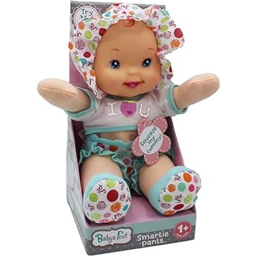Baby's First Doll, Smartie Pants with Raspberry White T-Shirt, Machine Washable Doll, Lifelike Features, for Ages 1+