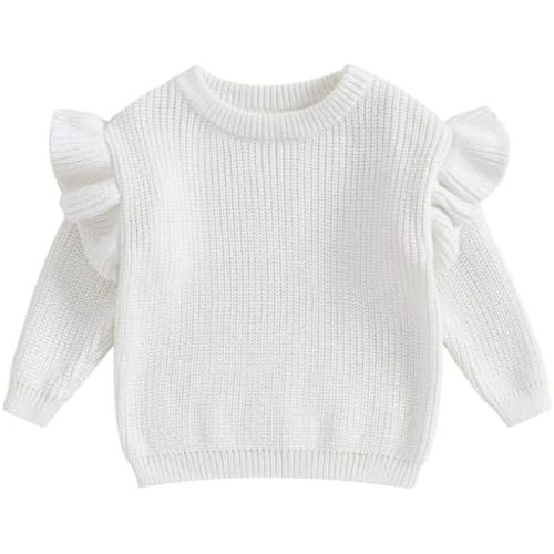 Mubineo Baby Girl Winter Clothes Basic Plain Cute Ruffle Sweater Toddler Kids Pullover Long Sleeve Newborn Sweaters