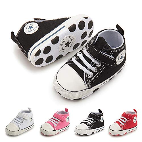 Meckior Baby Girls Boys Canvas Sneakers Soft Sole High-Top Ankle Infant First Walkers Crib Shoes