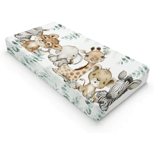 HawSkgFub African Safari Jungle Animals Eucalyptus Leaf Changing Pad Cover Baby Girl Boy, Giraffe Elephant Leopard Lion Zebra Diaper Change Table Sheet Soft Stretchy Safe Snug Fitted Fit 32"/34" x 16"