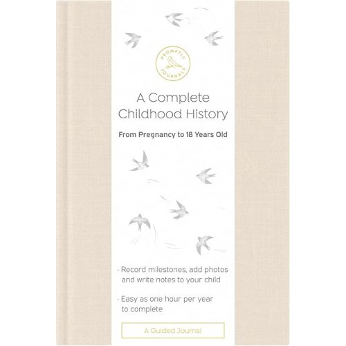 Promptly Journals, A Complete Childhood History: From Pregnancy to 18 Years Old (Sand, Tan, Linen) | Baby Book and Pregnancy Journal | Baby Memory Book