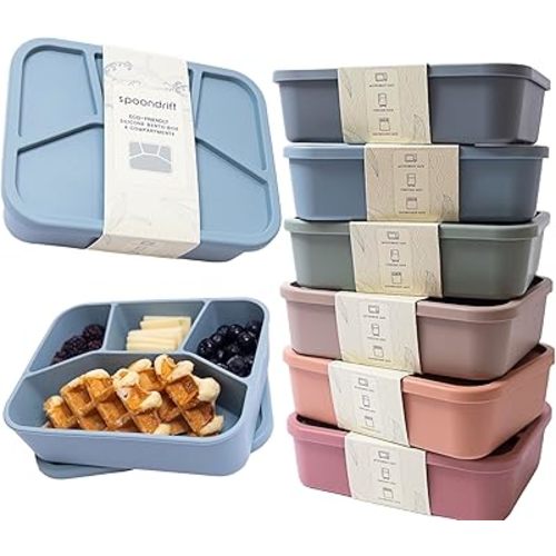 Leak-Proof Silicone Bento Box Lunchbox, For Child And Adult, 4 Compartment, Choose from 6 Colors (Includes 1 Box, Dusty Blue)