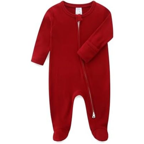 Baby Romper 100% Organic Cotton Pajamas One Piece Long Sleeve Zipper Footie Onesie for 0~12M Baby