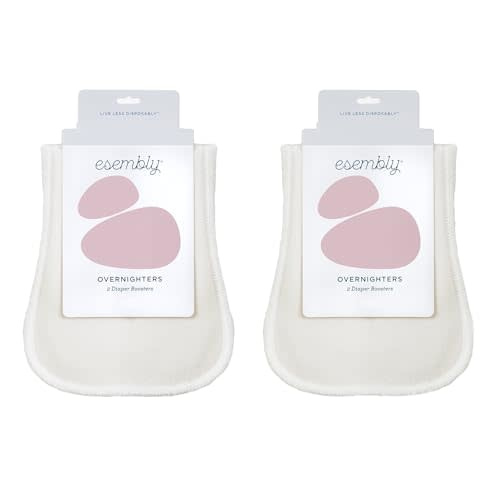Esembly Overnighters, Cloth Diaper Doubler, Absorbency Booster, Reusable Organic Cotton Stay-Dry Liner for Nighttime or Heavy Wetters, Super Thirsty Cloth Diaper Insert, One Size, Pack of 4
