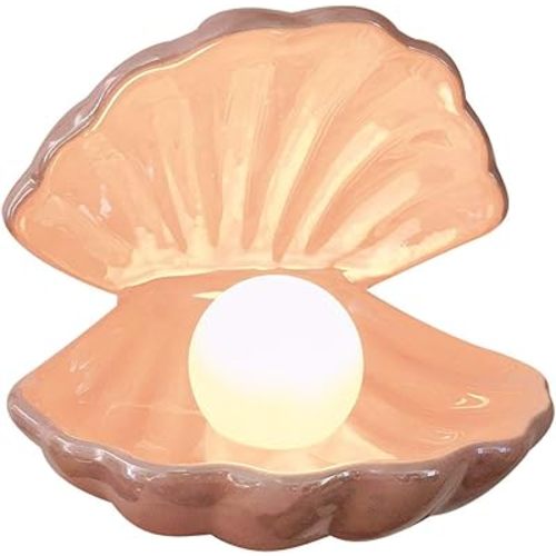 IMIKEYA Shell Pearl Light LED Accent Lamp Portable Night Light Pearl in Shell Desktop Ornament Home Decor for Bedroom Living Room (Pink)