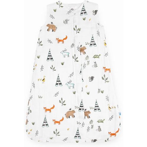 Little Unicorn 6-12 Month Premium Muslin Sleep Sack 1.1 TOG | Soft & Breathable Muslin Cotton for safer sleep | 2 way zipper (Forest Friends)