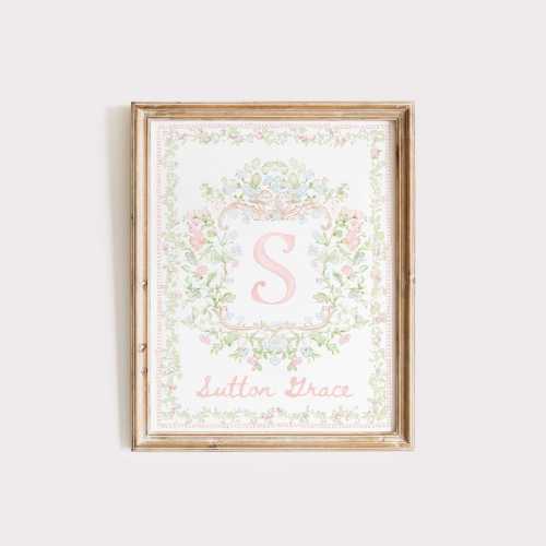 Personalized Baby Name Print: Floral Monogram Nursery Art