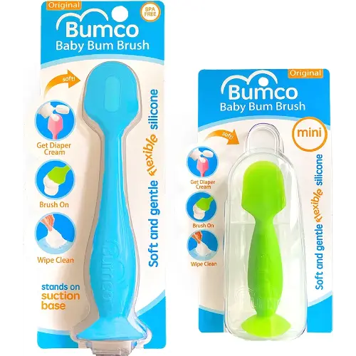 Bumco Baby Bum Brush + Mini Diaper Cream Spatula with Case - BPA-Free Butt Spatula Baby, Soft Diaper Spatula, Baby Diaper Cream Applicator, Mom-Invented Diaper Bag Essentials, Butt Spatula