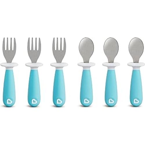 Munchkin® Raise™ Toddler Plastic Fork and Spoon Utensil Set, 6 Pack, Blue