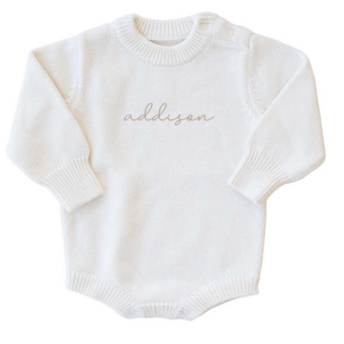 Cadenlane Personalized Knit Sweater Bubble Romper | Solid