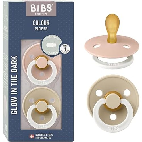 BIBS Pacifiers 0-6 Months | 2-Pack Soothers | BPA-Free Symmetrical Nipple | Made in Denmark | Blush Glow/Vanilla Glow Colour Pacifier