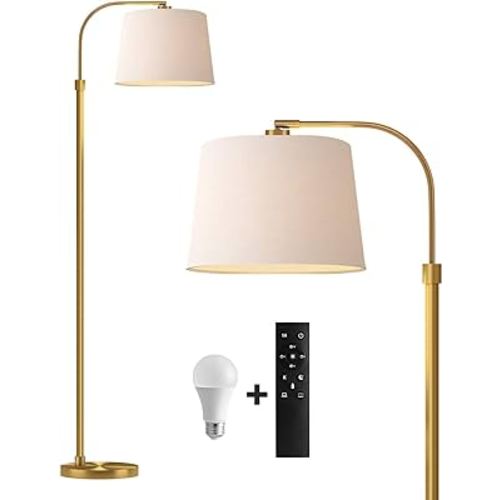 Oneach 62" Gold Floor Lamp for Living Rooms Tall Arc Standing Lamps with Remote Bedrooms Industrial Corner Nursery Girls Kid Vintage Mid-Century Modern Reading Light Office(Bulb Included) - Amazon.com