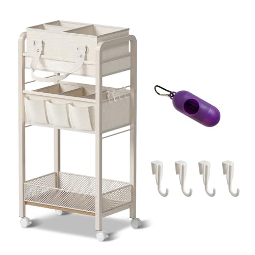 JRANBRJS Baby Diaper Caddy Organizer and Storage,2In1 Baby Cart Organizer-Baby Diaper Caddy+3 Tier Rolling Cart for Baby Nursery,Baby Bedside Cart,Easy Assembly,Beige