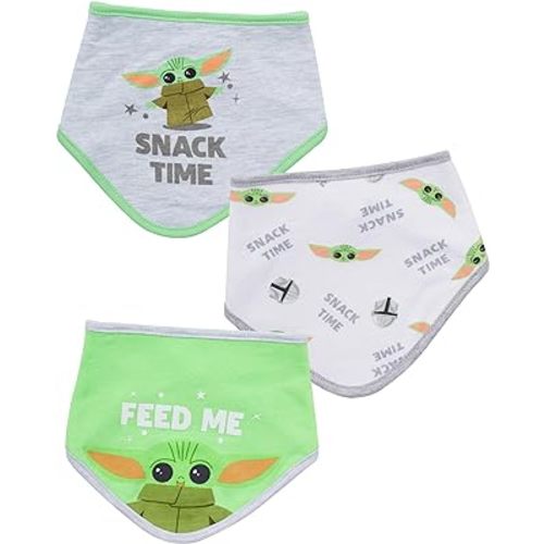 STAR WARS Baby Boys Baby Yoda Bandana Bibs 3 Pack Set for Feeding, Teething, and Drooling (Green/White/Grey, 0-12 Months)