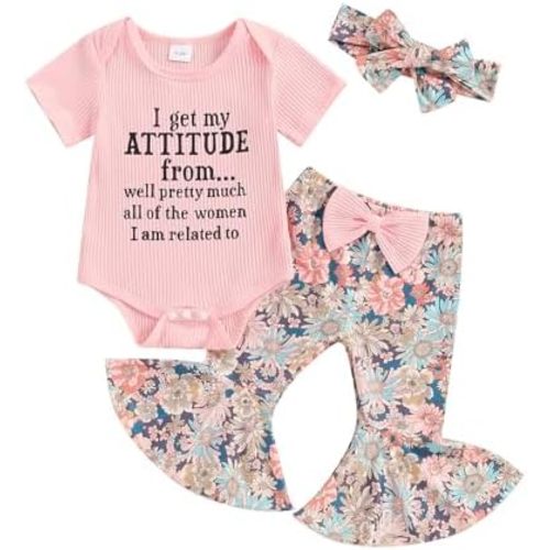 Aunties Bestie Baby Clothes Girl Baby Girl Aunt Saying Letter Romper Shirt Floral Flare Pants Headband 3Pcs Outfit