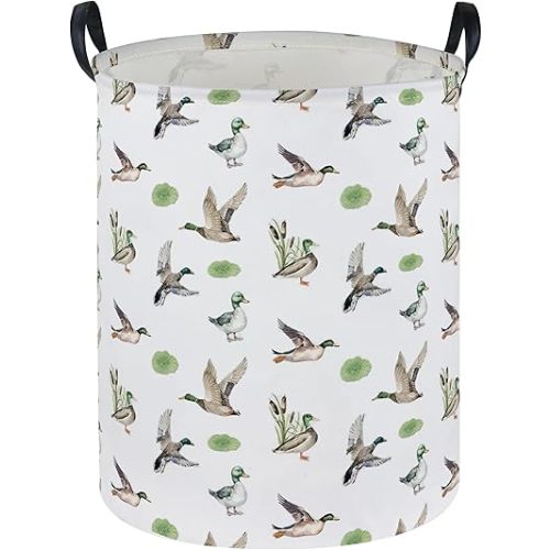 Essme Kids Laundry Basket,Duck Hamper Collapsible Waterproof Storage Bin for Home Decor,Gift Baskets(Green Duck)
