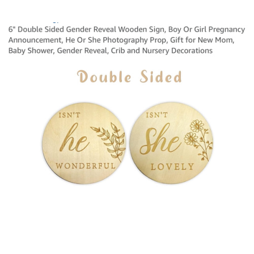 6" Double Sided Gender Reveal Wooden Sign, Boy Or Girl Pregnancy Announcement, He Or She Photography Prop, Gift for New Mom, Baby Shower, Gender Reveal, Crib & Nursery Decorations