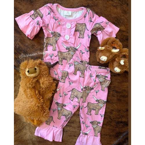 Pink ruffle highlander pj set
