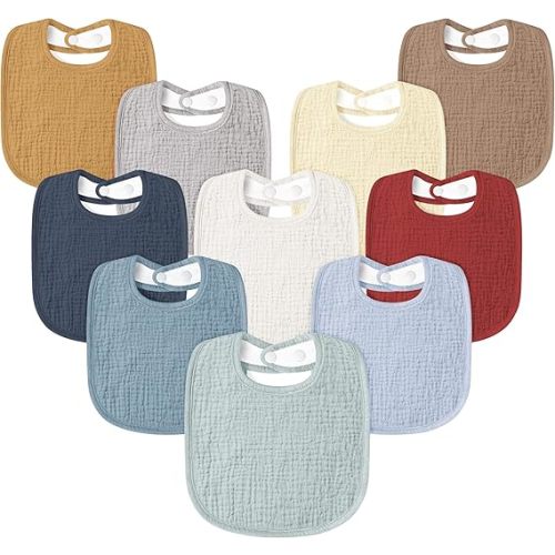 Susurration Muslin Baby Drool Bibs 10Pack Soft Square Adjustable Bandana Bibs for Unisex Baby Girls & Boys