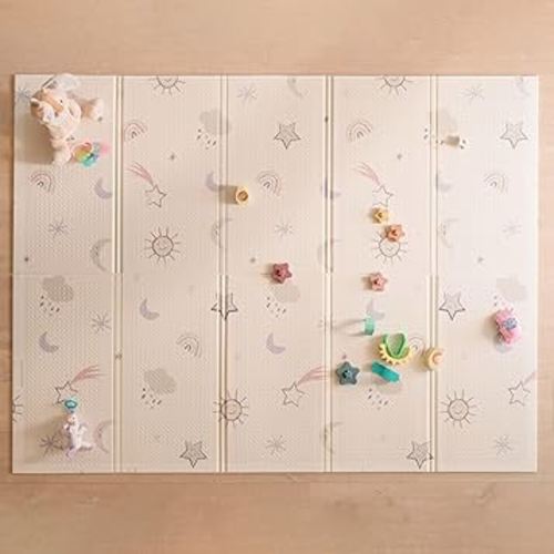 Nuby Reversible Baby Floor Mat, 77" x 58" - Foldable and Lightweight Baby Play Mat for Floor - Easy Storage and Travel - Stars and Sky