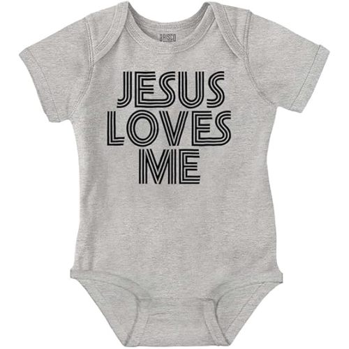 Brisco Brands Jesus Loves Me Retro Christian Baby Romper Boys or Girls