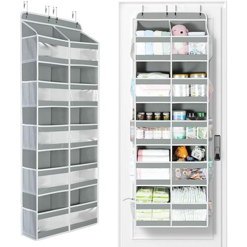 Yecaye 5-Tier Over The Door Organizer Dual-Column, 80lbs Load Extra Large Over the Door Storage of 10 Compartments, Heavy Duty Door Organizer Hanging for Bedroom Closet Nursery Bathroom Pantry, Gray