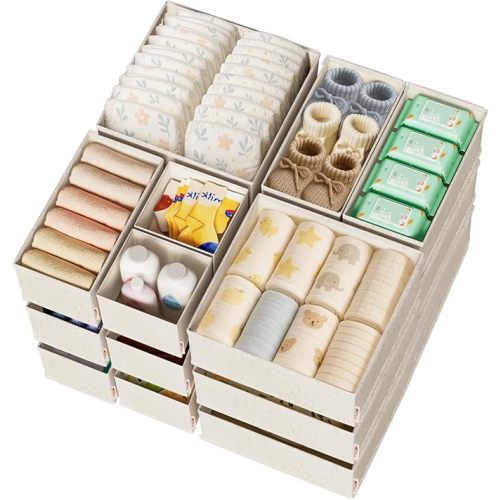 ZenStorage Linen Drawer Organizers for Nursery, Dresser & Closet (20-Pack) – Sturdy, Collapsible Nursery & Dresser Dividers for Baby Clothes, Socks, Underwear & Essentials – Multi-Size Set, Beige