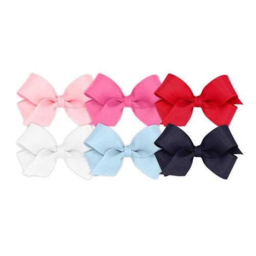 Wee Ones Girls' 6 Piece Set of Bows, Solid Grosgrain Variety Pack on a WeeStay No-Slip Hair Clip, Mini, White, Millennium Blue, Navy, Light Pink, Hot Pink, Red