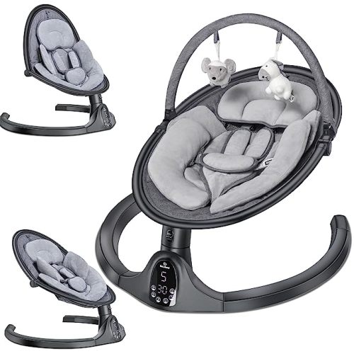 BabyBond Baby Swings for Infants to Toddler | Bluetooth Baby Swing with 3 Seat Positions | 5 Natural Sway Motion | Bluetooth Music | 5-Point Harness | includes Remote Control - Black