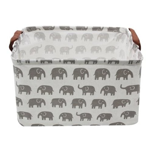 AUCHEN Rectangular Fabric Clothing Storage - Waterproof hamper | Collapsible Square Baby Storage Box with Handles for Kids Room,Shelf Basket,Toy Organizer ( Rectangular - Multiple Gray Elephant )